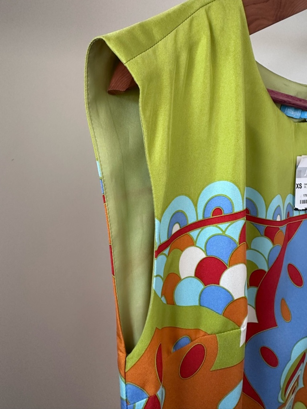 J. McLaughlin Multicolor Psychedelic Silk Mini Dress — Lime, Orange, Blue, Red - Picture 4 of 8